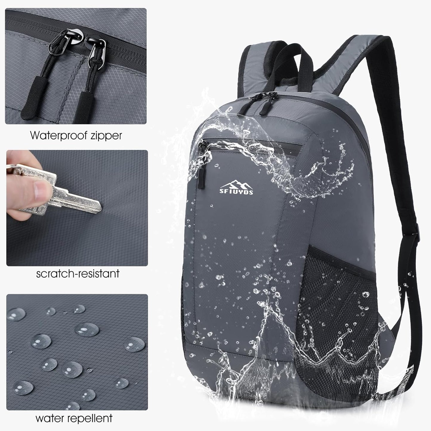 Lightweight Hiking Backpack Small,Waterproof Hiking Daypack,Foldable Backpack for Travel,Ultralight Daypack (Nylon, Grey)