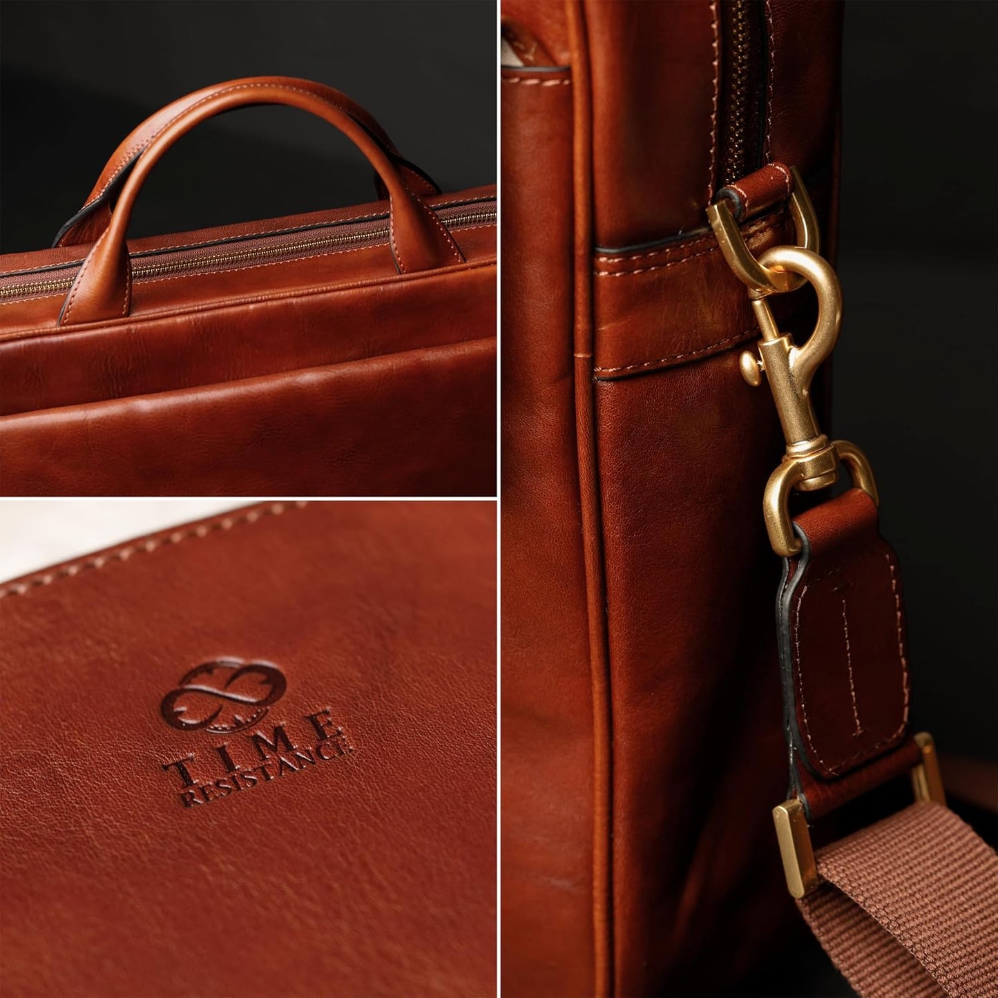 Time Resistance Leather Briefcase - Italian Handmade Leather Laptop Bag - Handbag for Men - Professional Computer Case