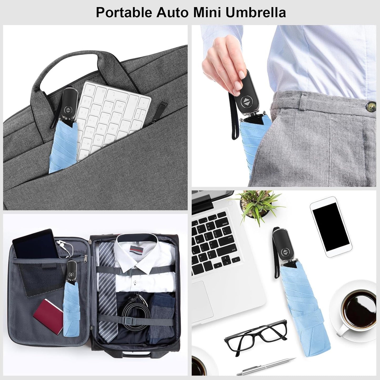 LEAGERA Compact Travel Umbrella for Purse - Flat Handle, Waterproof for Light Rain