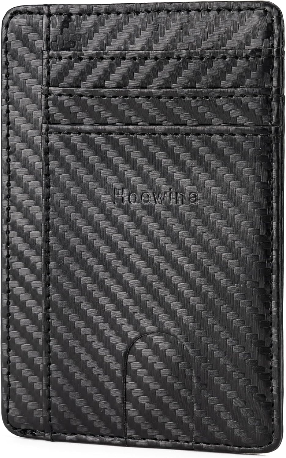 Hoewina Slim Wallet for Men, Credit Card Holder Wallet, Minimalist Design - RFID Blocking Front Pocket Leather Thin Wallet for Men and Women(Carbon Fiber Black)