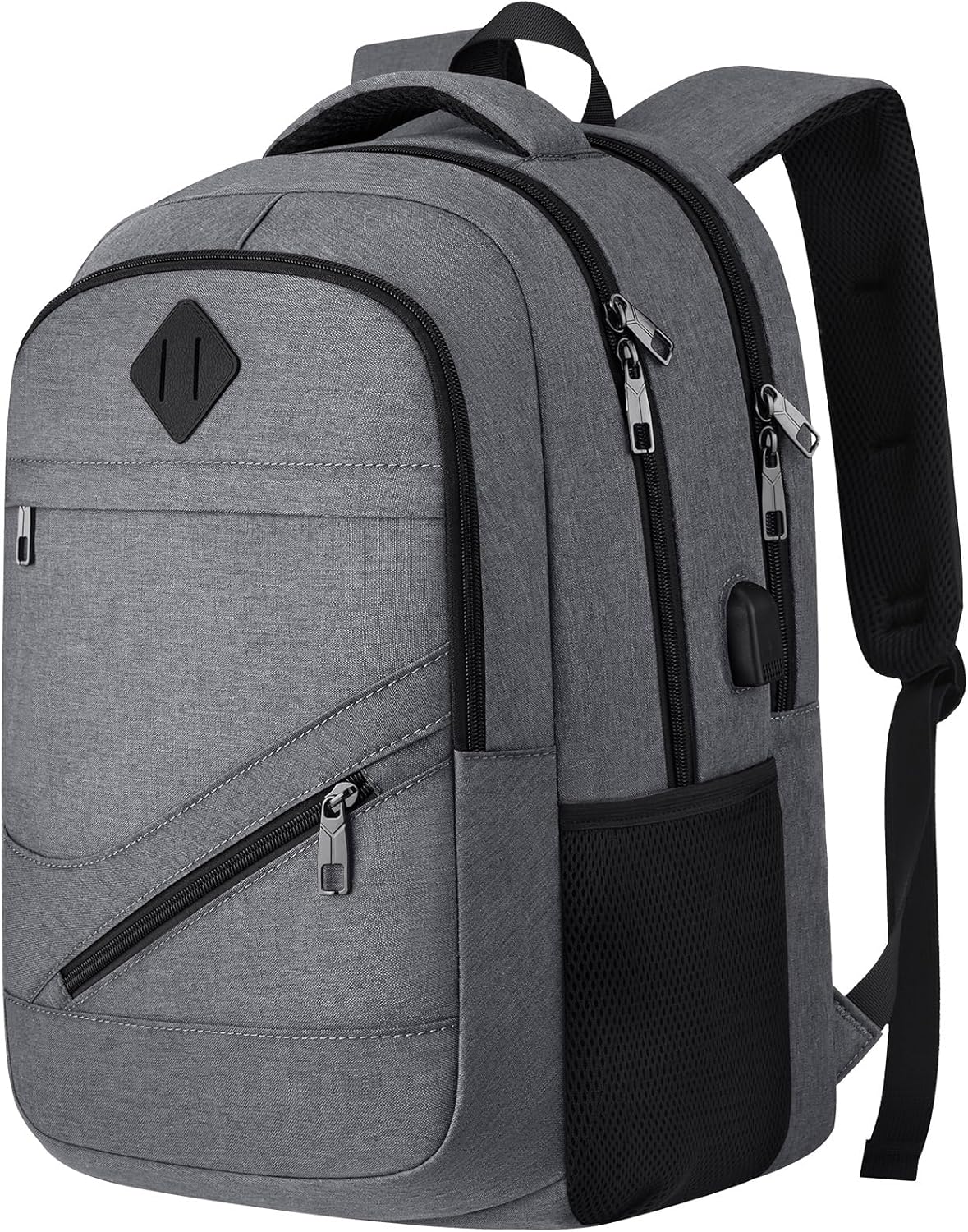 School Laptop Backpack for Women Men: 15.6 Inch College High School Backpacks with USB Charging Port Waterproof Travel Back Pack with Anti-theft Pockets Casual Work Daypack for Boys Students (Gray)