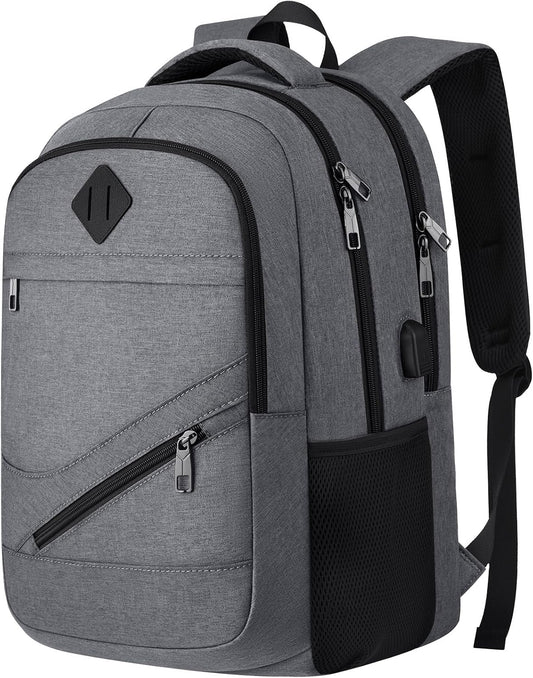 School Laptop Backpack for Women Men: 15.6 Inch College High School Backpacks with USB Charging Port Waterproof Travel Back Pack with Anti-theft Pockets Casual Work Daypack for Boys Students (Gray)