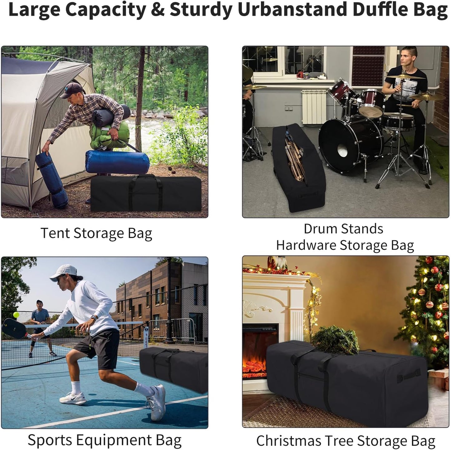 Urbanstand 52 Inch Large Duffle Bag for Travel Camping Sport Equipment Storage Bag with 2-way Lockable Zippers (Black)