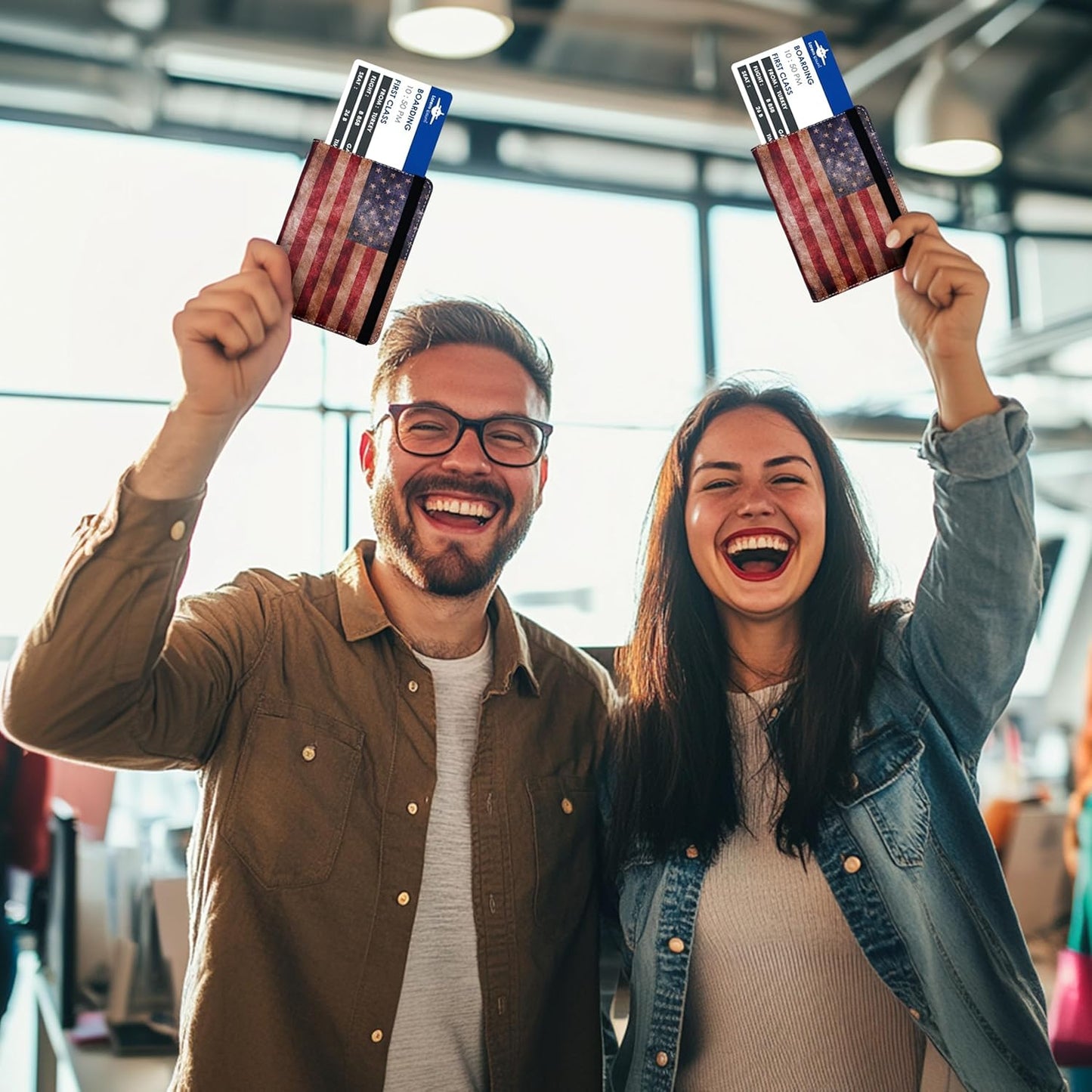 Passport Holder for Women and Men PU Leather Passport Cover for Travel (American Flag)