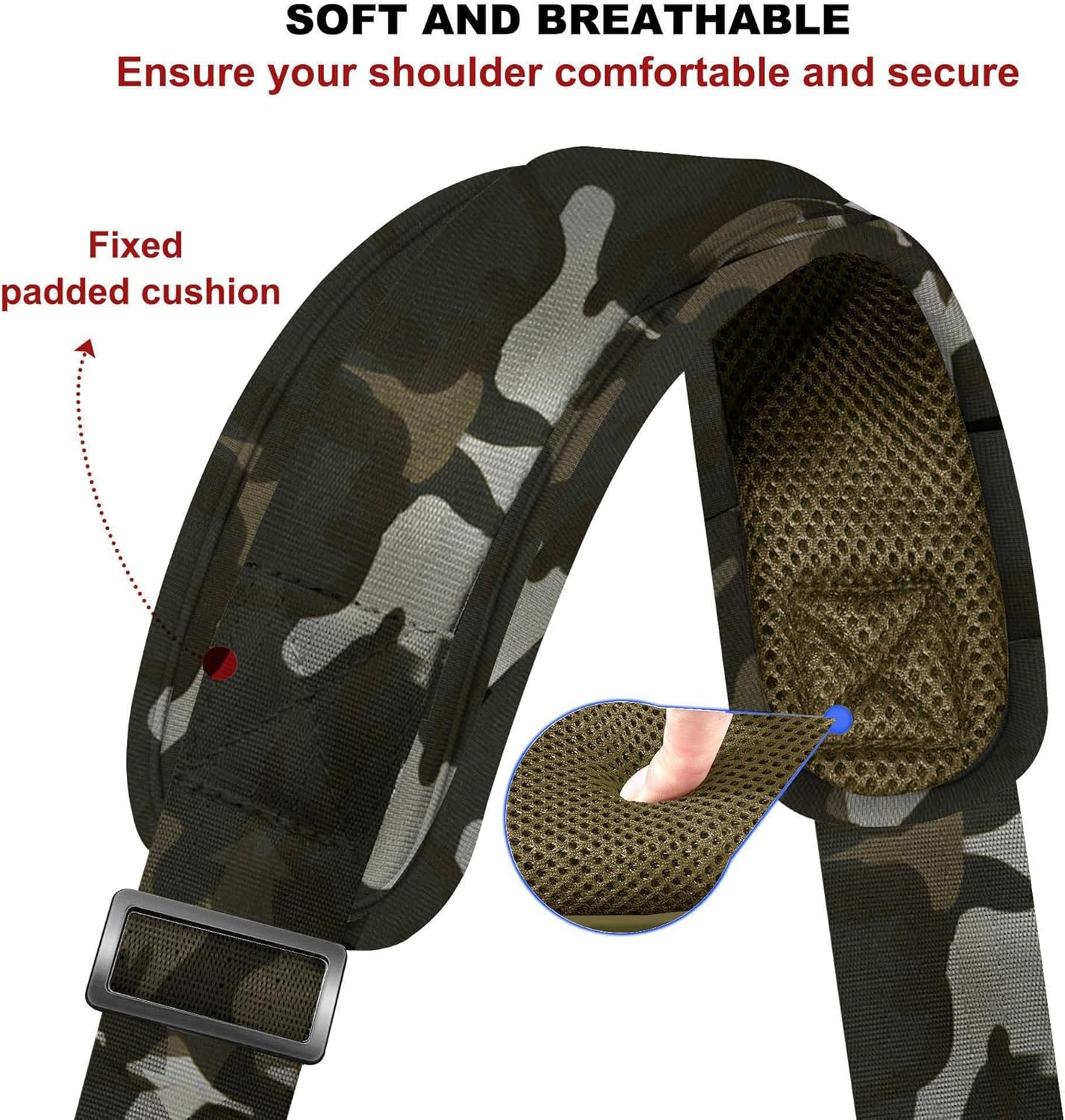 ZINZ 60" Universal Bag Strap with Ultra-Thick Fixed Breathable Pad Adjustable Heavy-Duty Shoulder Strap for Laptop Bag Crossbody Luggage Gym Bag Camera Bag and More,Camouflage Green