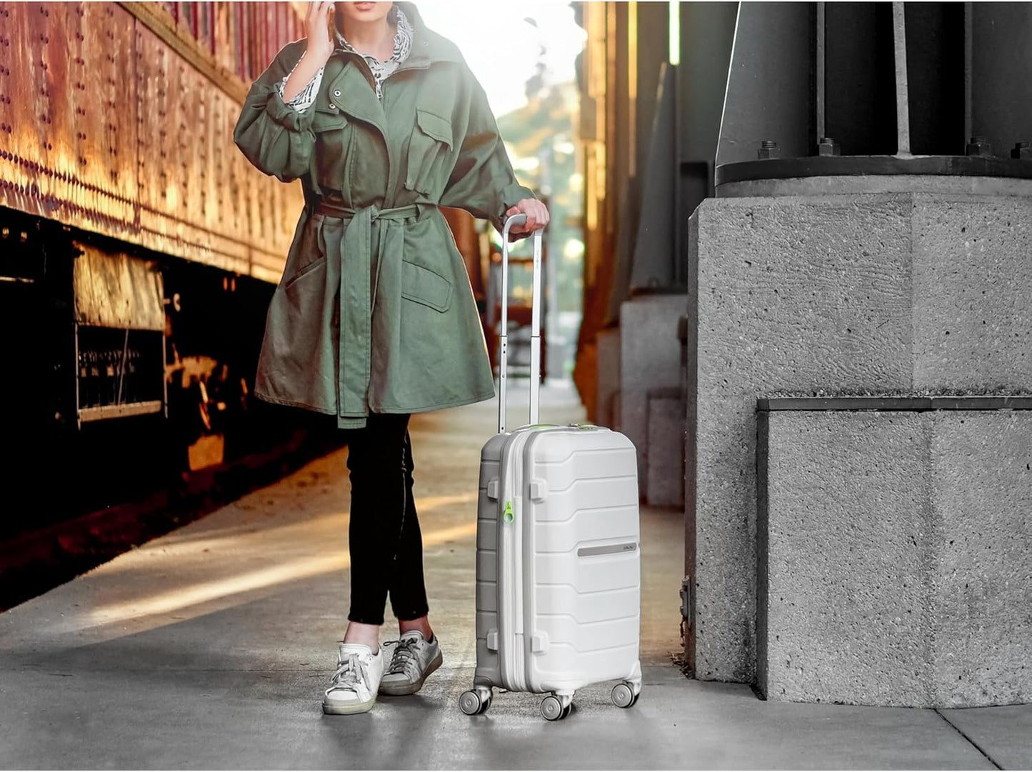 Samsonite Freeform 2-Piece Luggage Set - Carry-On & Large Checked Luggage with Dual Spinner Wheels - Durable Polypropylene Hardshell - TSA Lock, Airline-Approved - Expandable Hard Shell - White/Grey