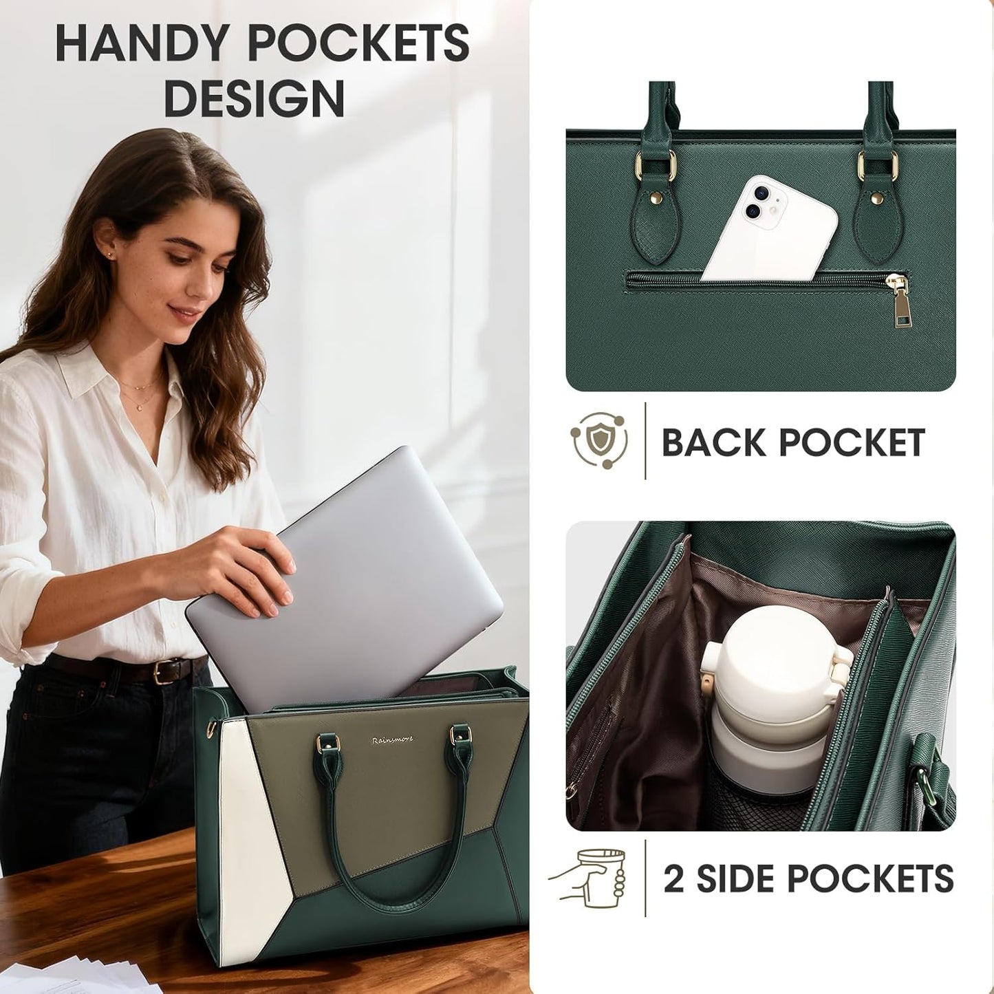RAINSMORE Laptop Tote Bag for Women 15.6 Inch Large Women Work Bags Waterproof Business Office