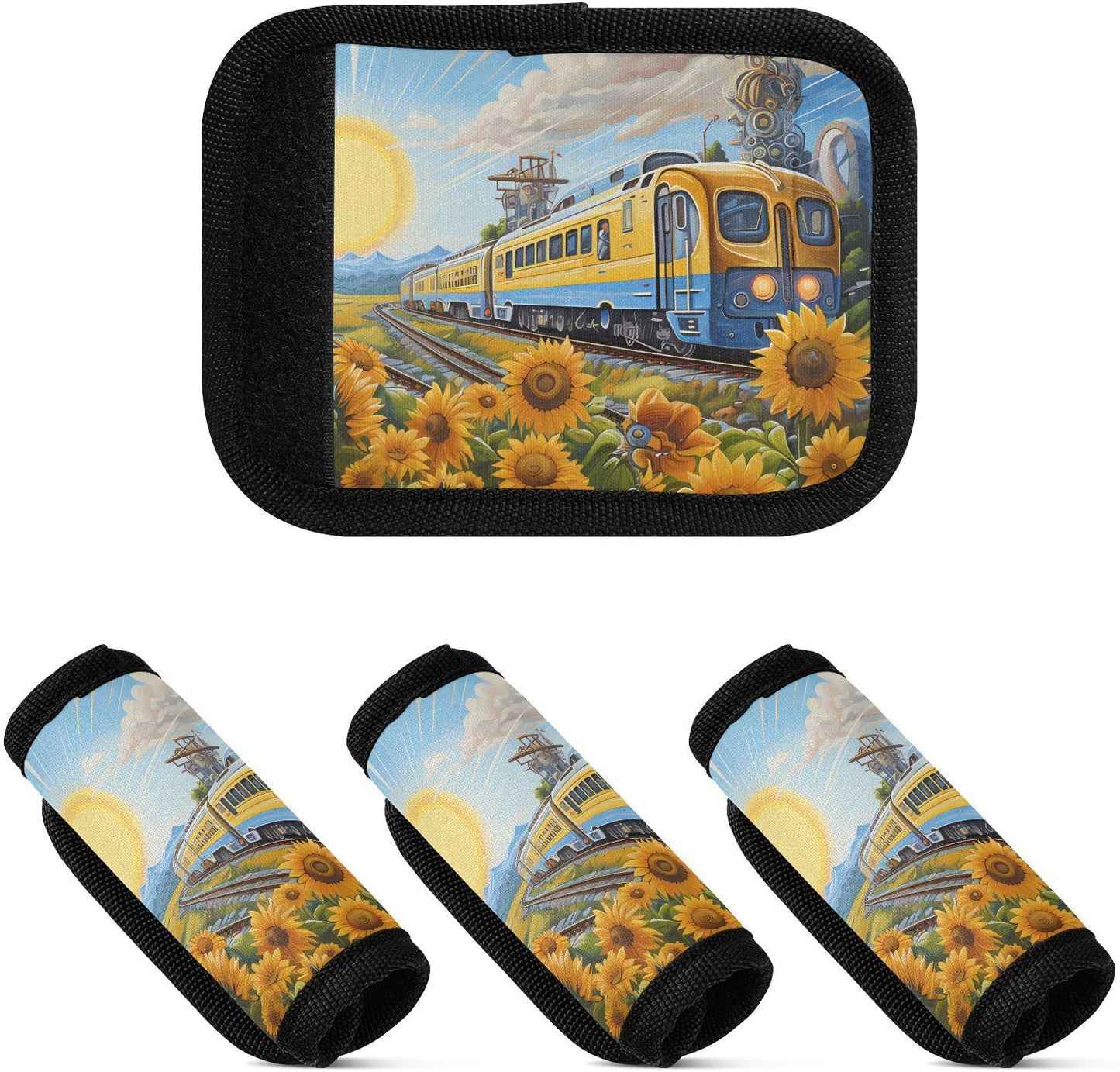 4Pcs Luggage Handle Wrap Suitcase Identifier Handle Covers Tags Soft Travel Bags Luggage Handle Gripper Accessories for Airplane Flying Train Sunflower