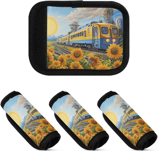 4Pcs Luggage Handle Wrap Suitcase Identifier Handle Covers Tags Soft Travel Bags Luggage Handle Gripper Accessories for Airplane Flying Train Sunflower