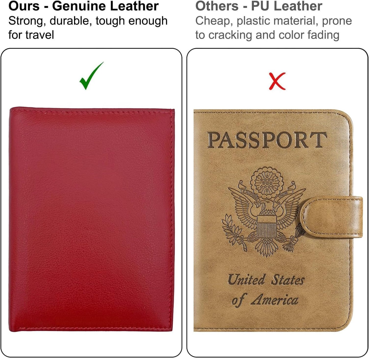 Red RFID Genuine Leather Passport Wallet