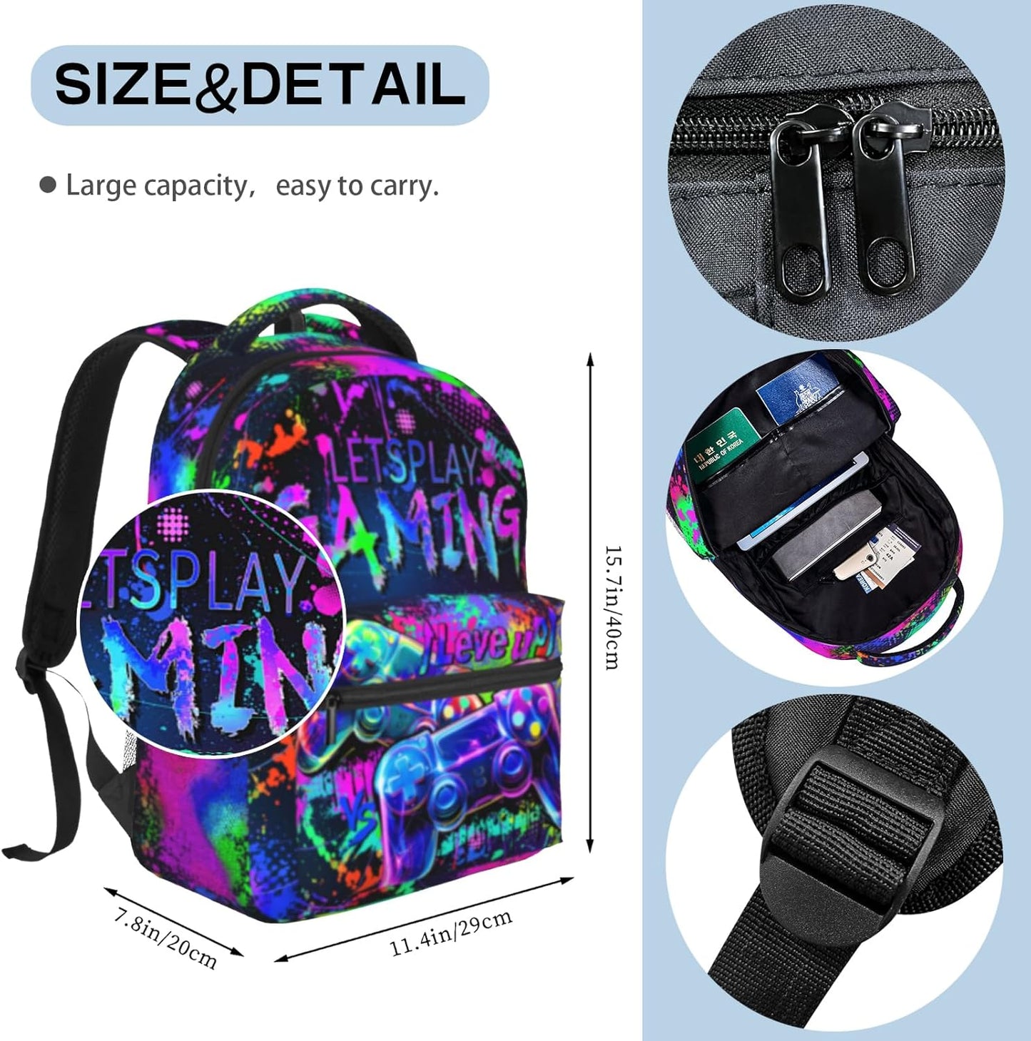 Backpack for Kids Game School Backpack For Boys Kids Backpacks Travel Bookbag for Age 6-18 Kid's Children Teens Elementary Middle School Back Pack