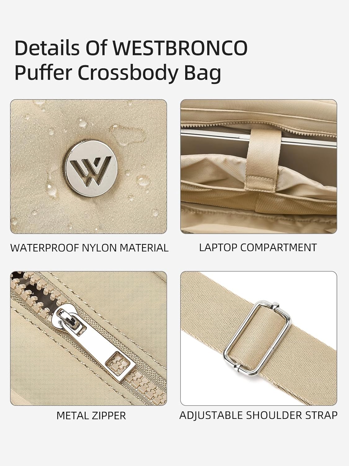 WESTBRONCO Puffer Crossbody bags for Women Puffy Quilted Tote Handbags Nylon Weekender Overnight Bag with Adjustable Strap