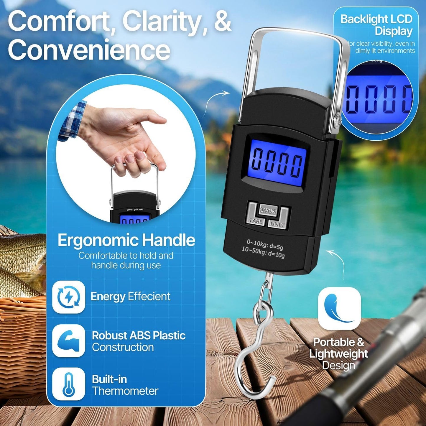 Flexzion Hanging Digital Scale for Travel & Fishing, Portable Luggage Scale Electronic Backlight