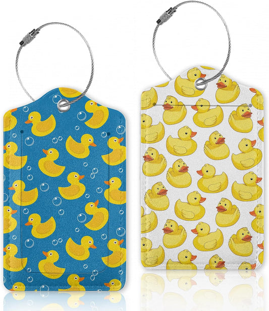 Cute Yellow Ducks Luggage Tags for Suitcase,Luggage Tag with Stainless Steel Loop Privacy Cover Id Label Travel Bag Luggage Identifiers for Women Men Travel,Set of 2