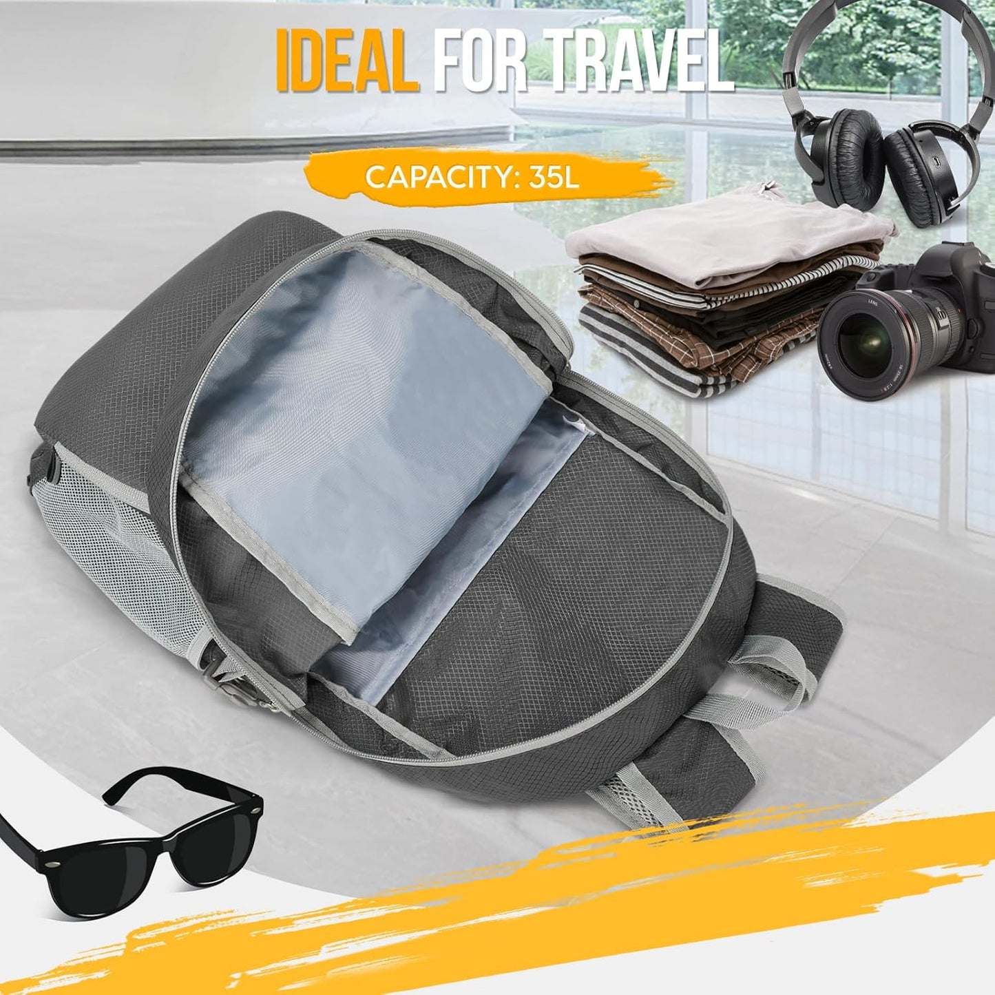 ZOMAKE Lightweight Packable Backpack 35L, Light Foldable Backpacks Water Resistant Collapsible
