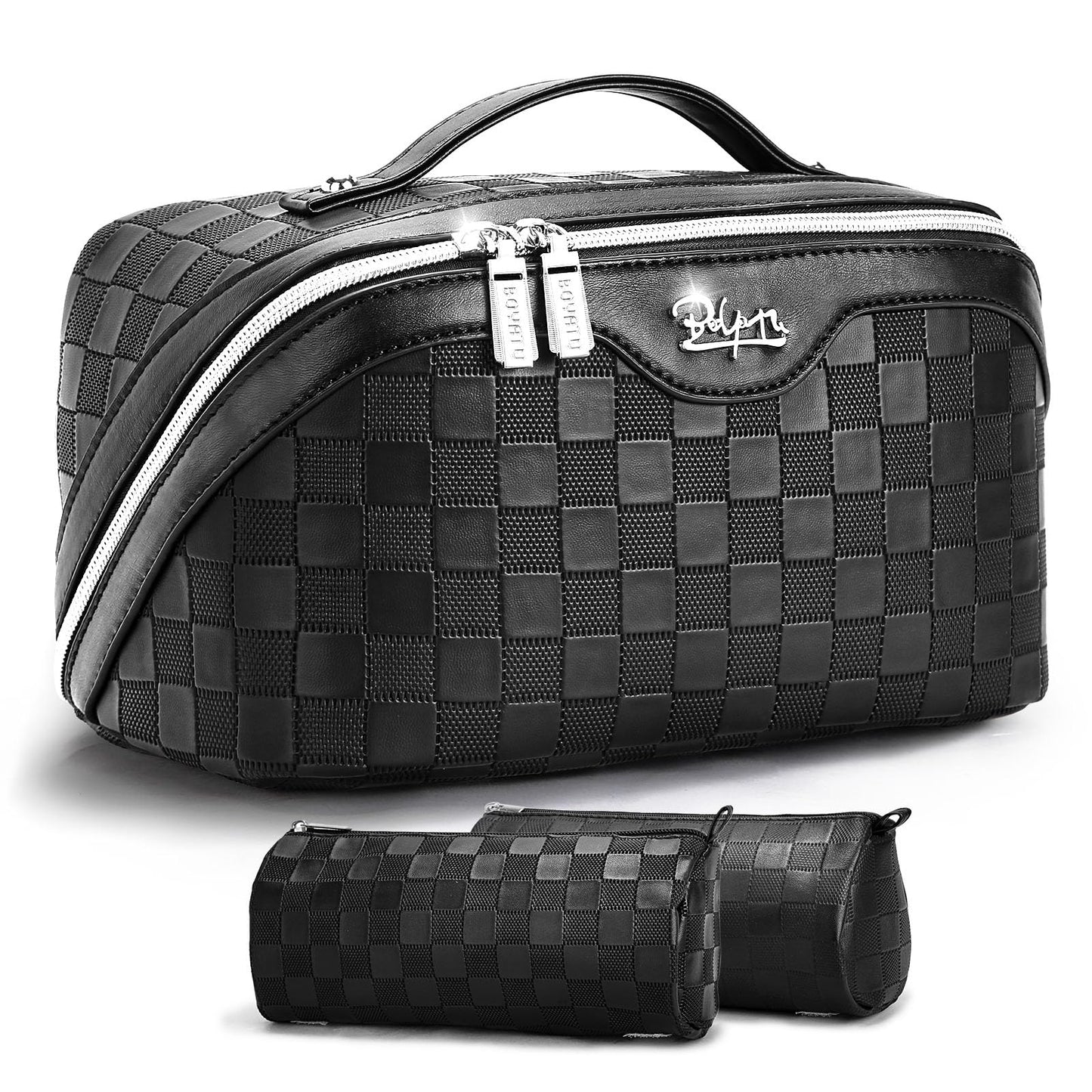 BOYATU Travel Makeup Bag Organizer: 180°Open-Flat 3 Pcs Make up Bags Set