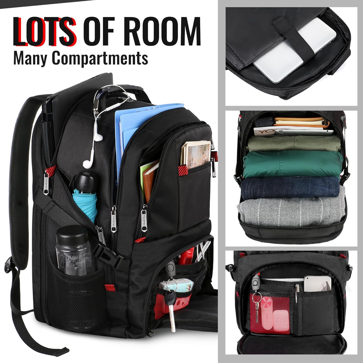 YOREPEK Travel Backpack, 15.6 Inch Laptop Backpacks for Men Women, Water Resistant College Backpack