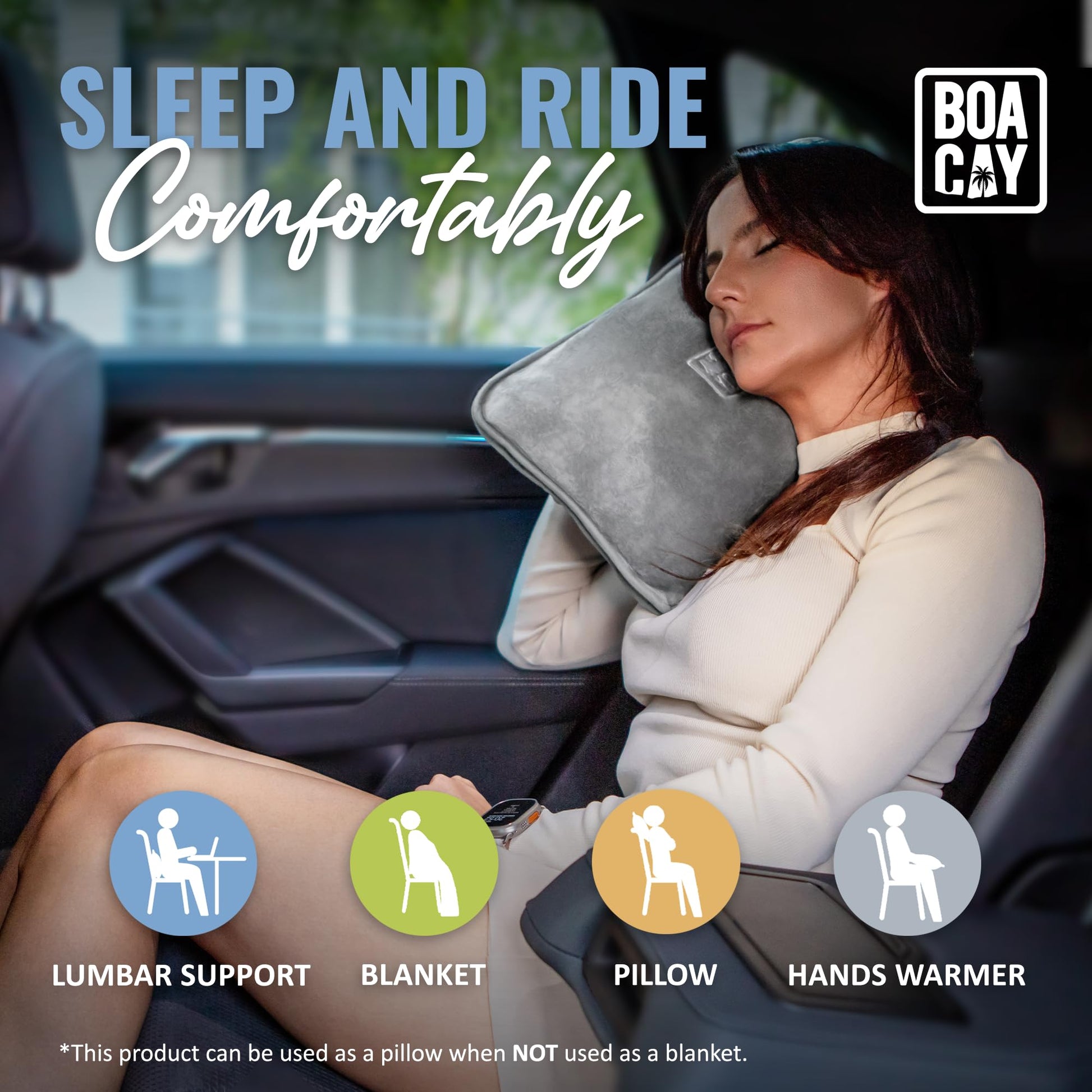 BOACAY Soft & Warm Travel Blanket for Airplane & Car - Long Flight Essential for Women, Men, Kids