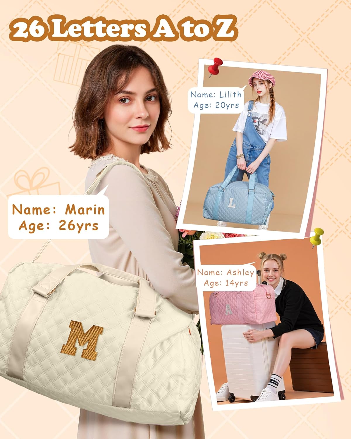 Birthday Gifts for Women Girls Duffle Bag: Letter Carry on bags, Dance Cheer bag Sports for Girl