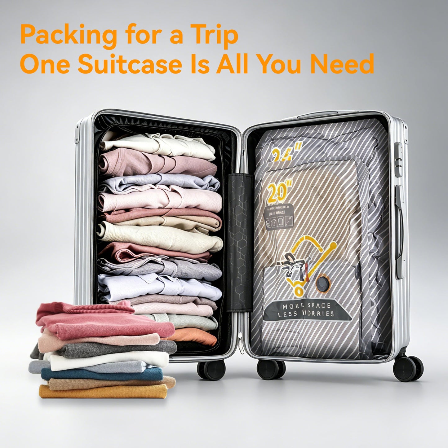 15-Pack Vacuum Bags for Travel with Wireless Rechargeable Pump | Carry-on Size Compression Packing