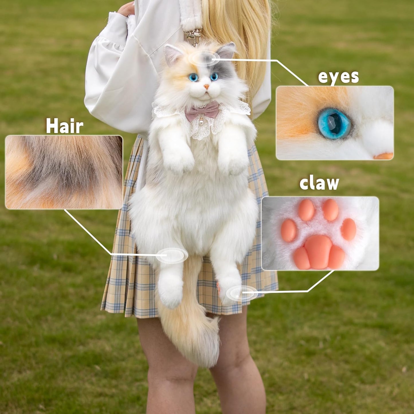 Chongker Stuffed Realistic Cat Plush Backpack - Cute and Soft Stuffed Animal Backpack with Adjustable Straps,Light tan