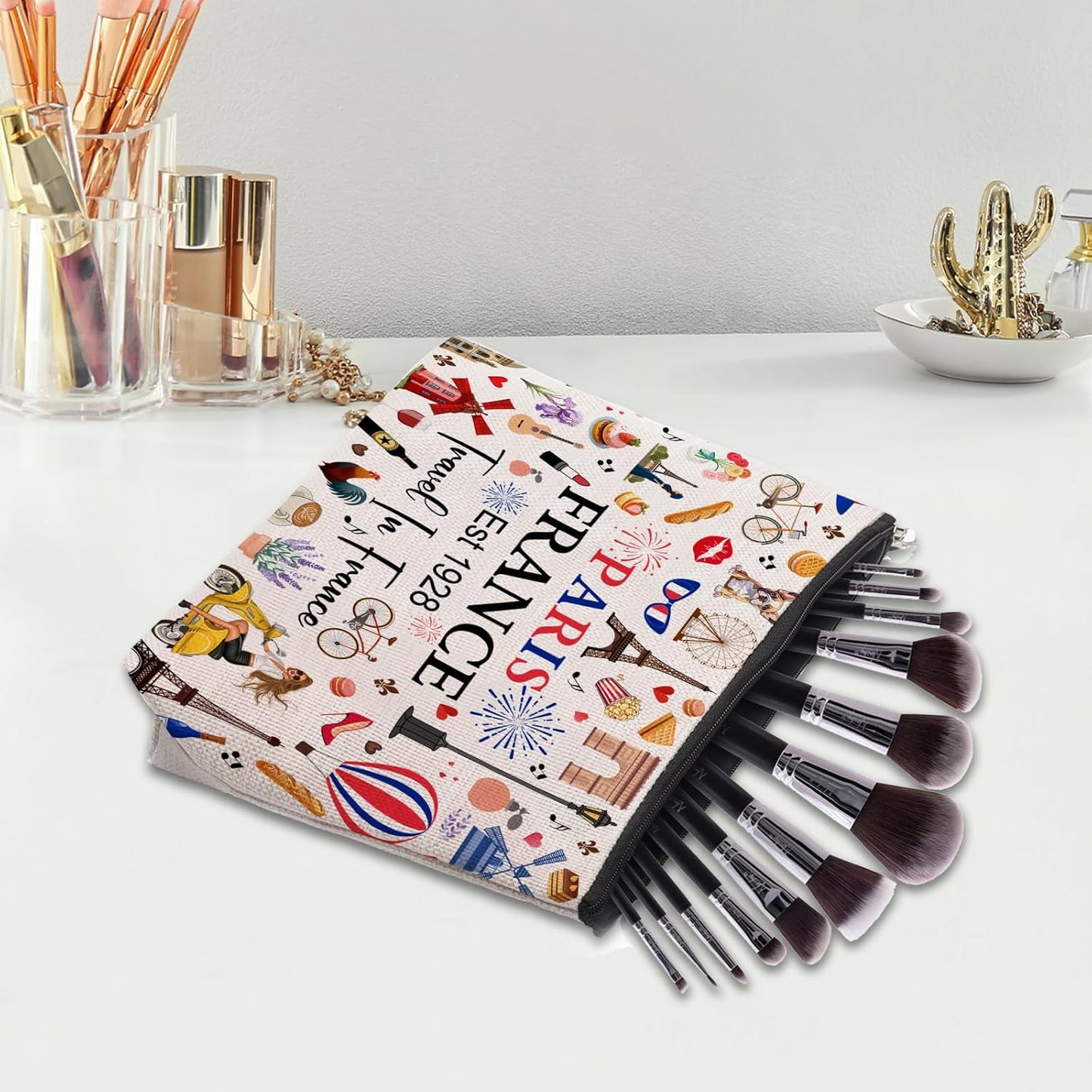 Paris Travel Gifts for Women Makeup Bag, Paris City Themed Souvenirs Cosmetic Bag, Zipper Pouch