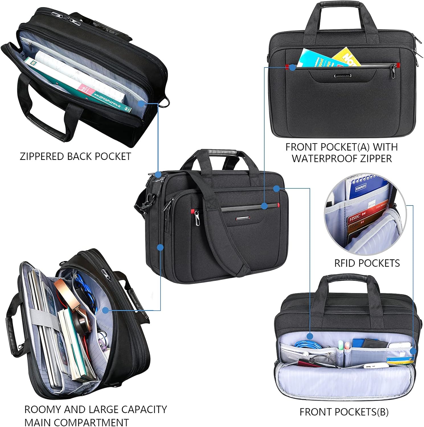 VANKEAN Laptop Briefcase Premium Laptop Case Fits Up to 17.3 Inch Business Shoulder Bag Laptop
