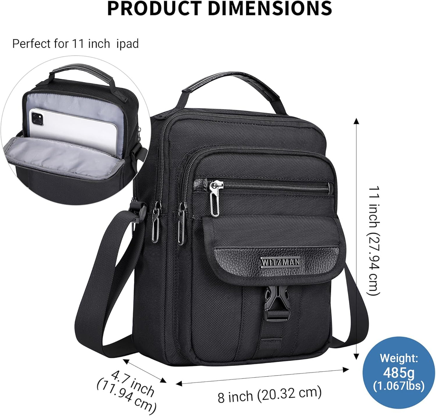 WITZMAN Crossbody Bags for Men Travel Shoulder Bag Lightweight Man Purse Small Casual Messenger Bag for Work Traveling