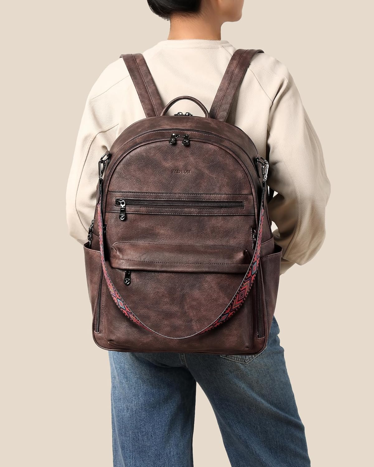 FADEON 15.6 inch Laptop Backpack Purse for Women Designer PU Leather Computer Backpacks Fashion for