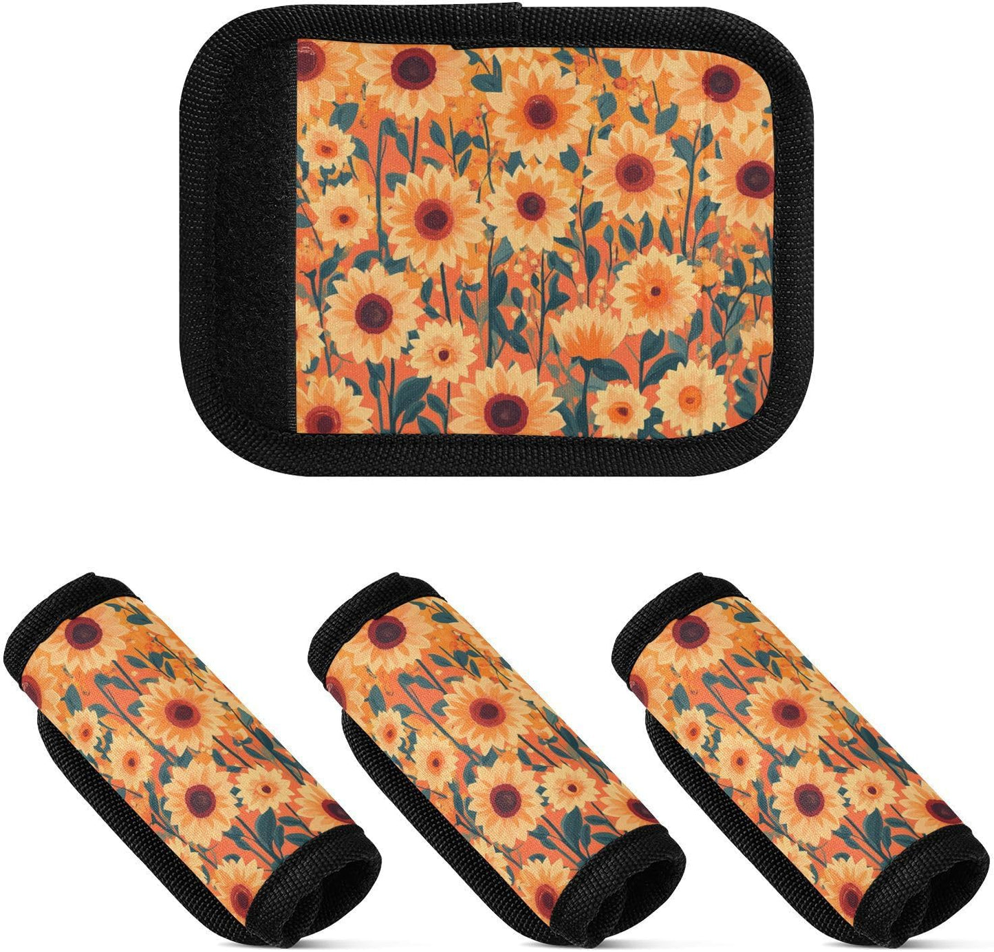 Orange Sunflowers and Poppy Flowers 4 Pack Luggage Handle Wraps Covers for Suitcase Identifiers Bag Tags Travel Accessories