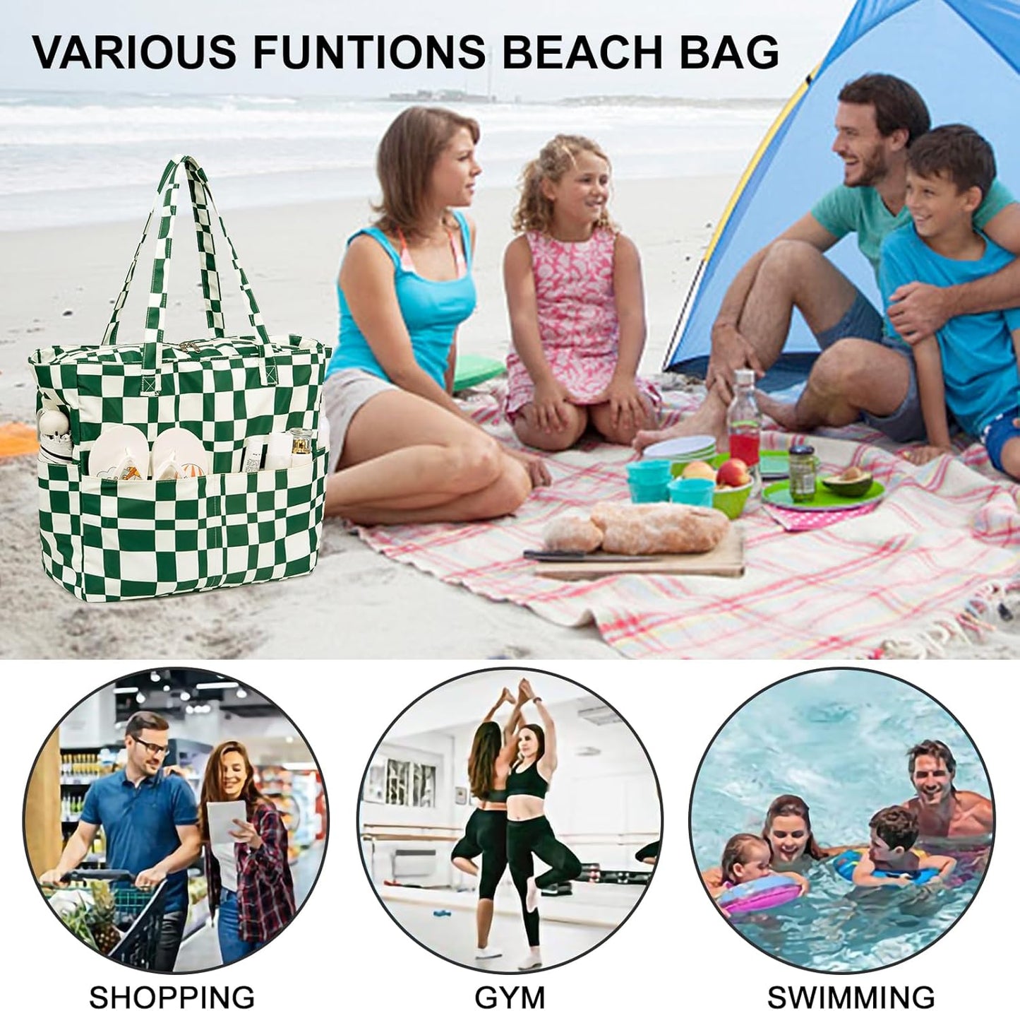 Bluboon Waterproof Beach Tote Pool Bags for Women Ladies Extra Large Carry On Bag With Wet Compartment for Weekender Travel