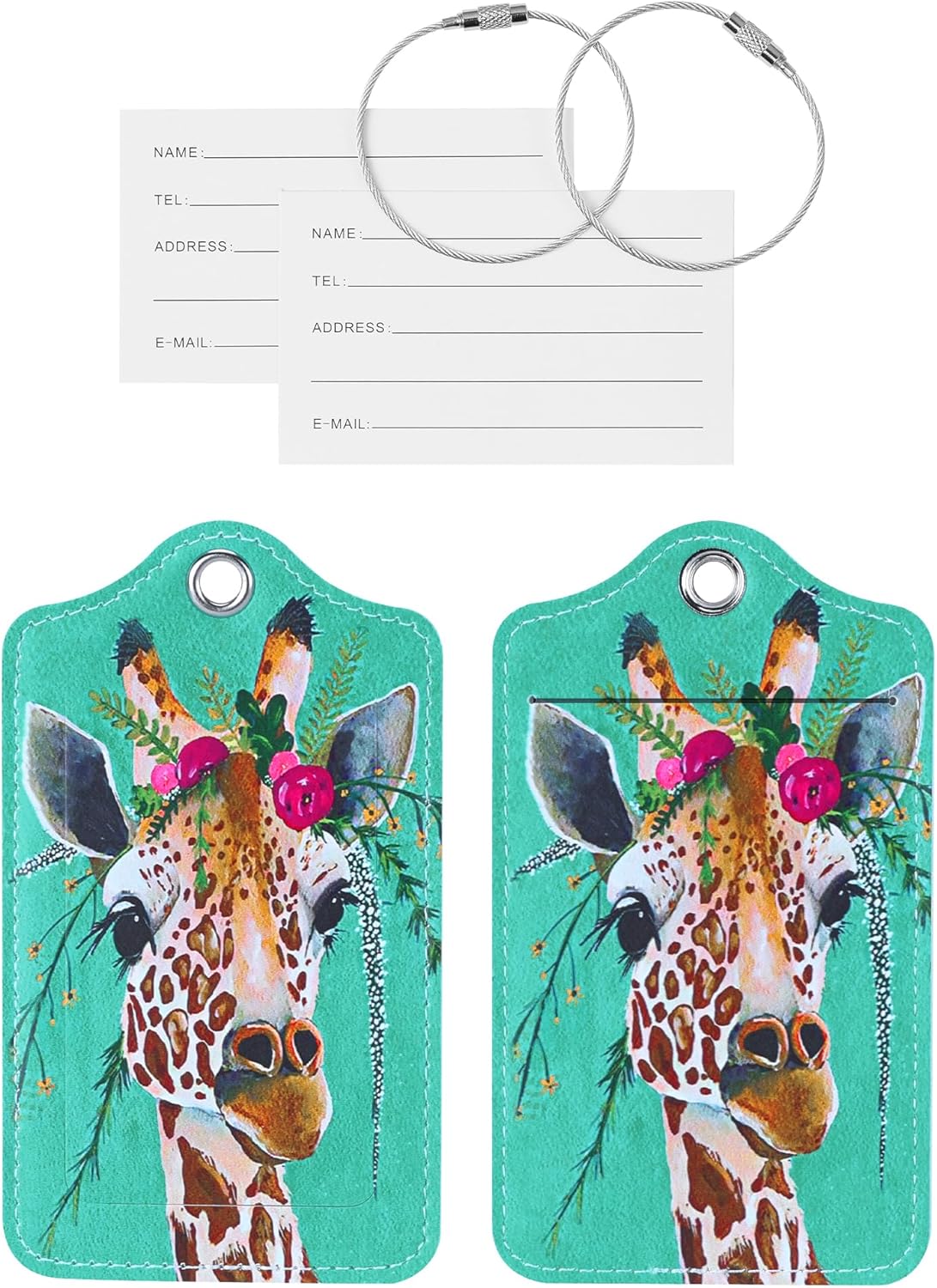 Luggage Tags for Suitcases, 2 Pack Cute PU Leather Suitcase Tag Identifiers TSA Approved with Stainless Steel Loop and Address Card for Baggage Tag for Cruise Airport Travel Essentials by Chelmon