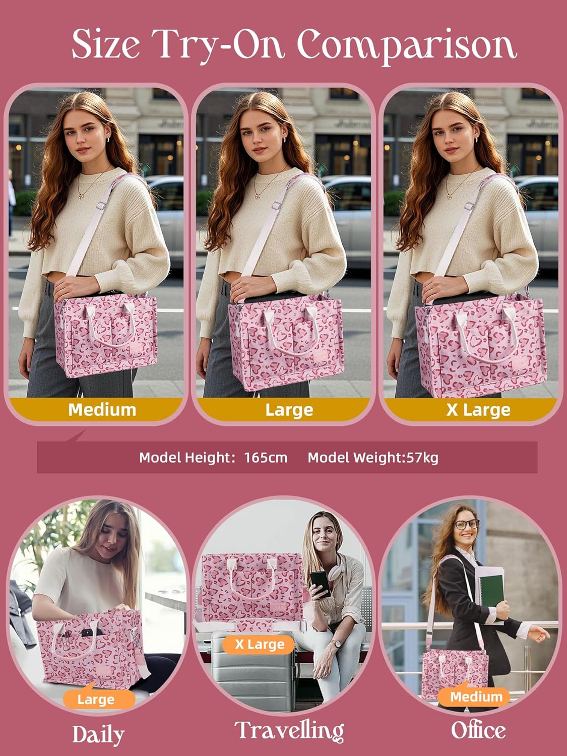 FIORETTO Canvas Tote Bag for Women with Zipper Closure & Individual Compartments for Work College for Teacher & Nurse
