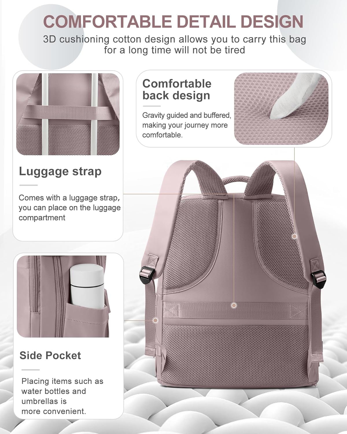coowoz Large Travel Backpack Carry On for Women Man Waterproof Gym Backpacks with Laptop Compartment Mochila de Viaje Teacher Personal Item Backpack Rucksack Airplane Accessories Must Haves Lotus Pink