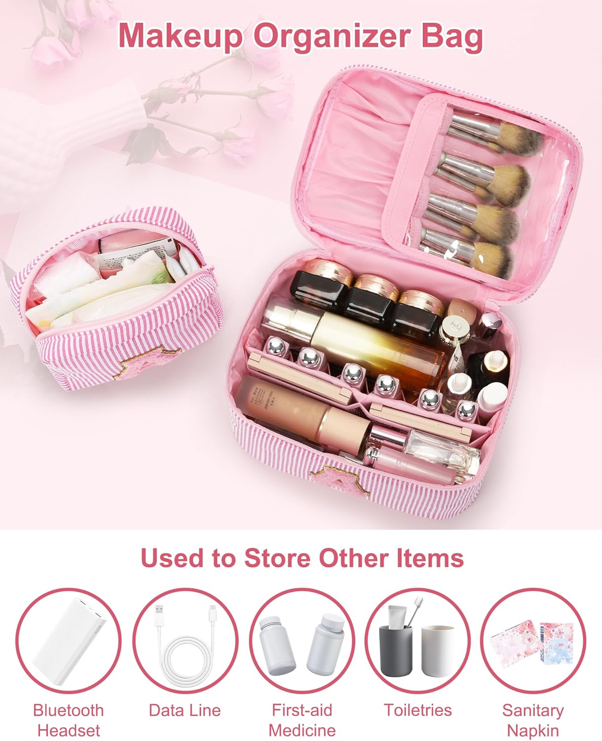 MONSTINA Initial Makeup Bag for Women,Personalized Make Up Case for 10 11 12 13 14 15 16 17 18