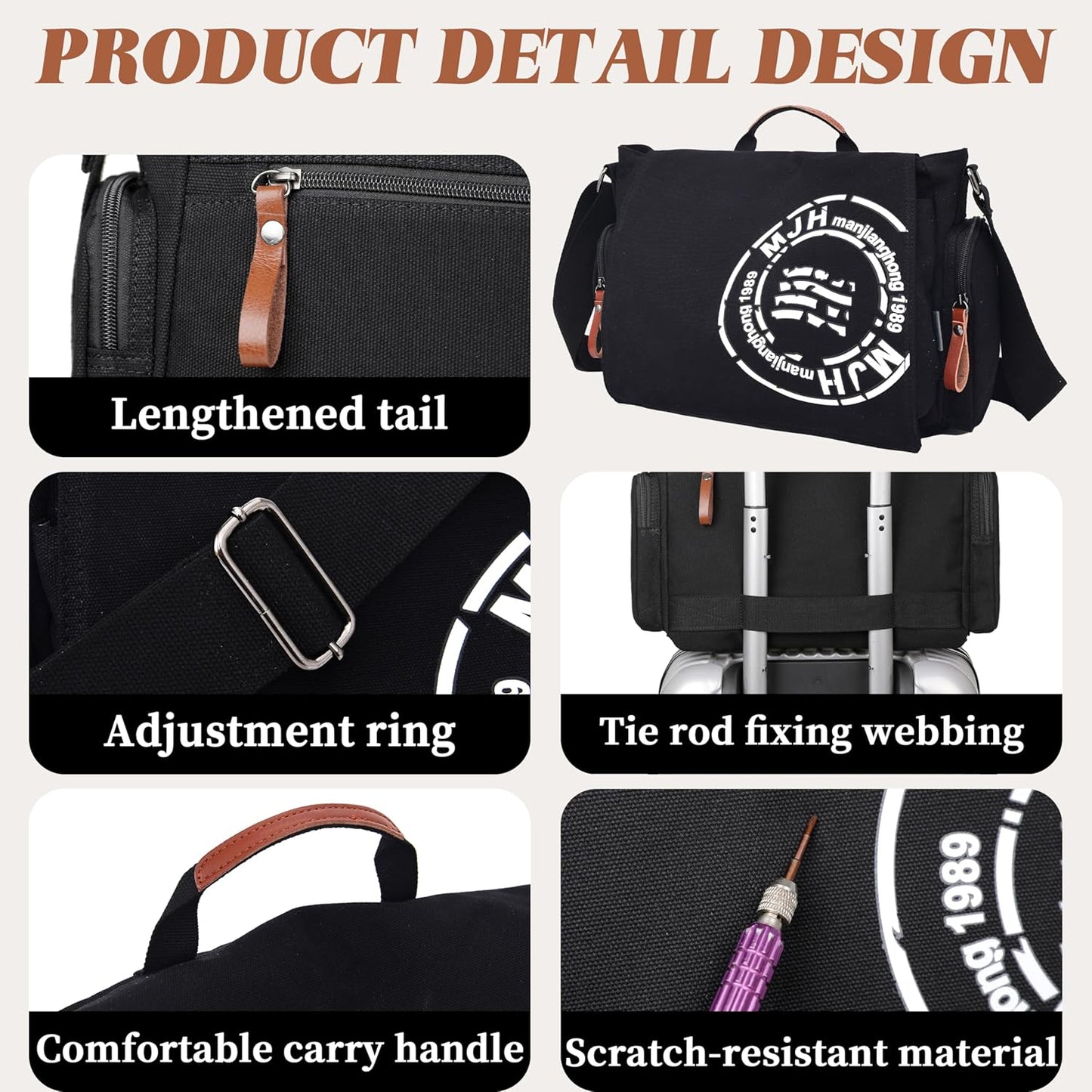 FSD.WG Satchel Messenger Bag for Men Canvas,Travel Shoulder bag 13.5" Laptop Bags