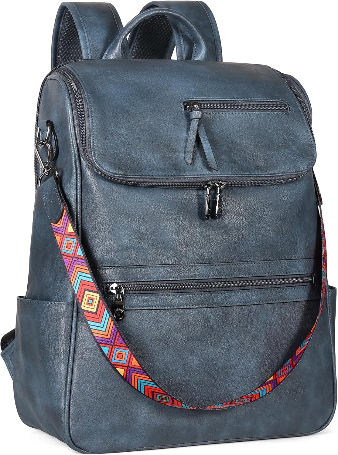 FADEON Laptop Backpack for Women Leather Travel Backpack with Laptop Compartment, Designer PU Shoulder Laptop Bag Blue