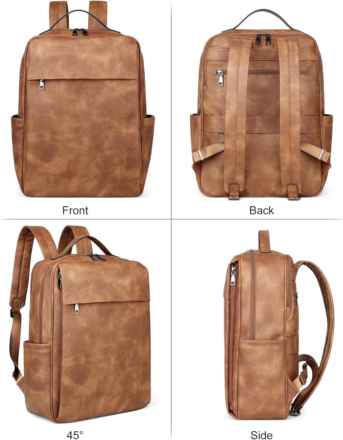 MASINTOR 15.6 inch PU Leather Laptop Backpack Purse for Women, Large College Casual Backpack Travel