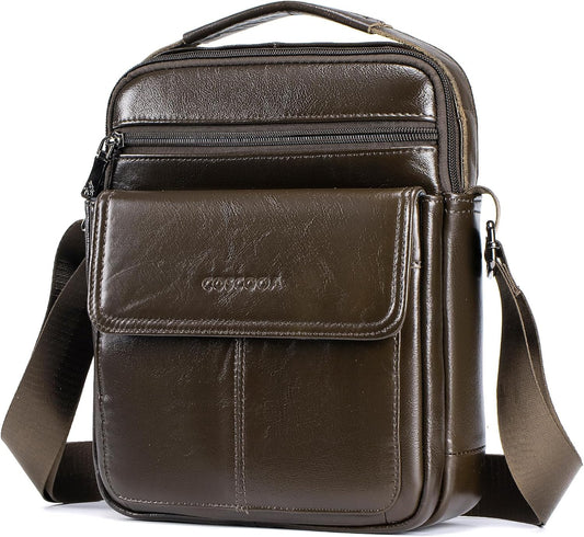 Men's Leather Crossbody Shoulder Bag - Messenger Satchel Travel Handbag