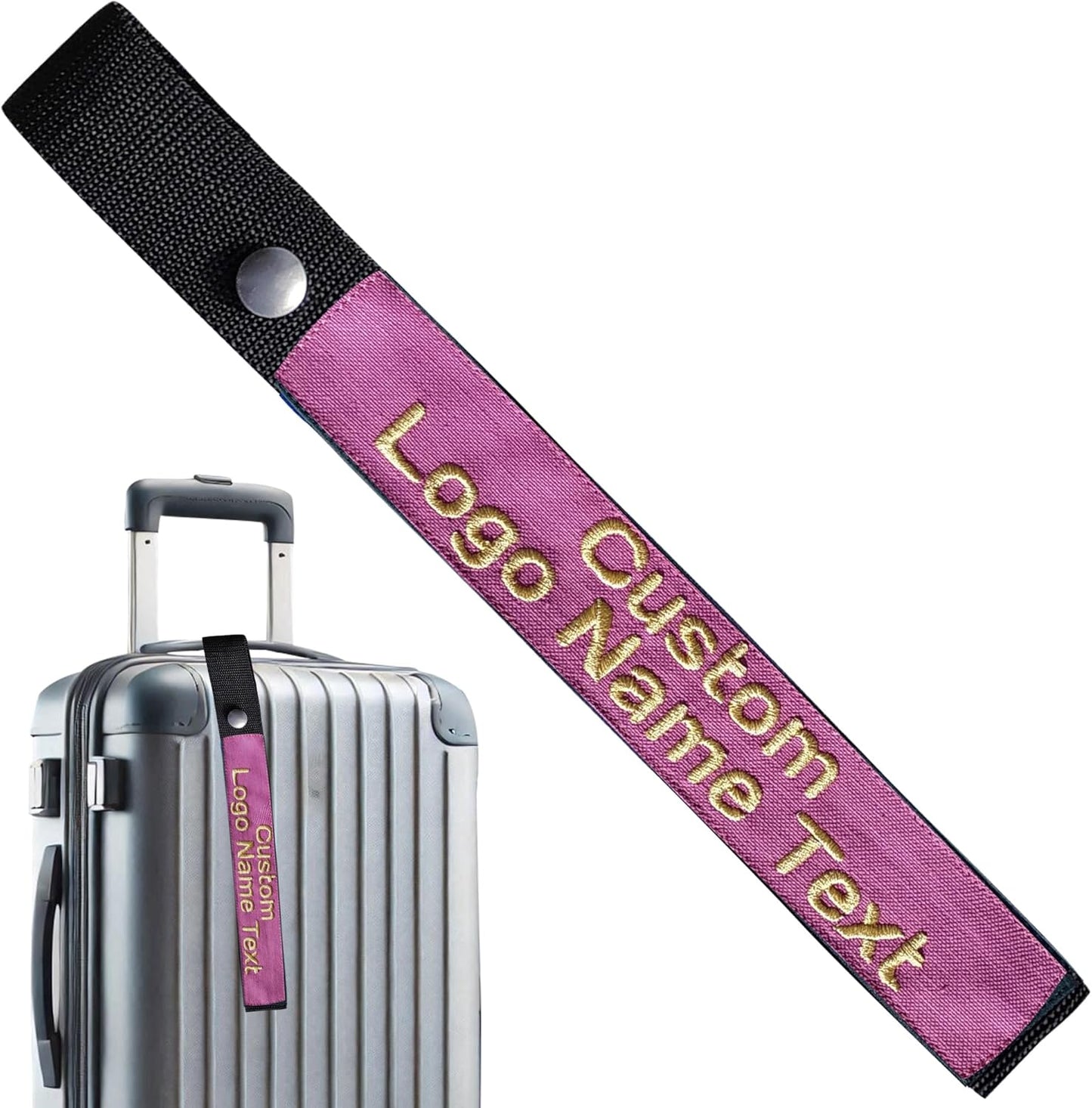 Personalized Luggage Handle Tag Finder | Custom Embroidered Icon Monograms or Short Text ID Tag | Cover Identifier Marker for Suitcase or Bag | Accessories for Travel by ACORD EU (Pink Tag)