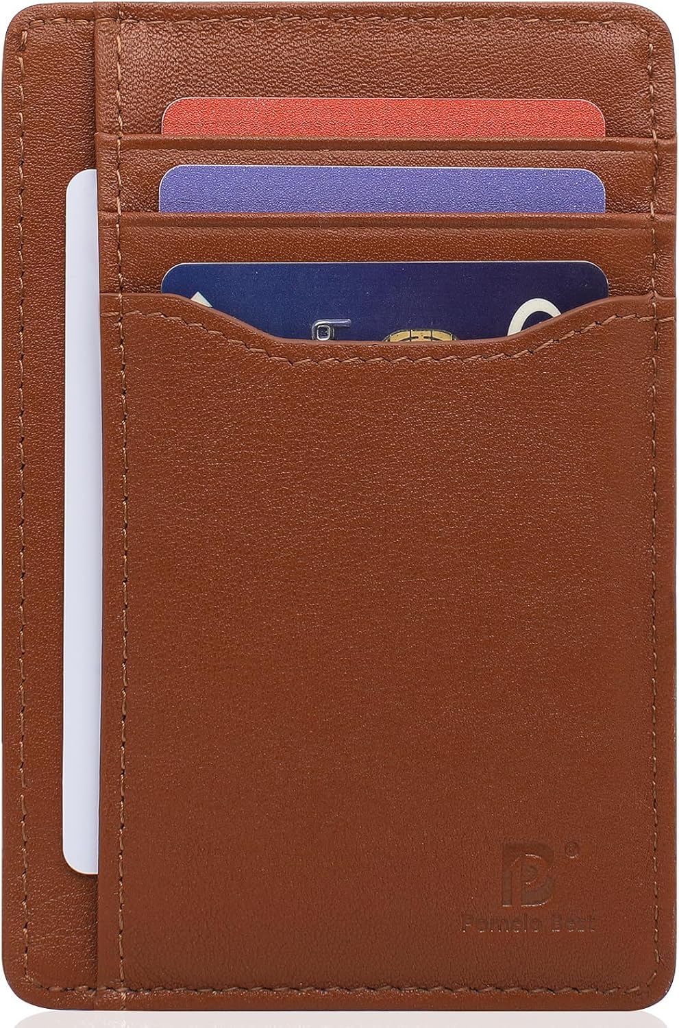 Pomelo Best Top Grain Genuine Leather Wallet for Men and Women, Slim Minimalist Front Pocket RFID Blocking Card Holder for Travel, Gifts, Brown