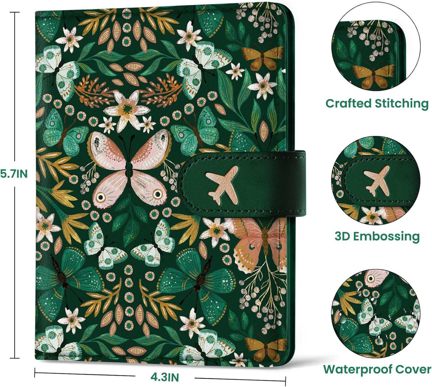 Passport Holder for Travel Essentials, RFID Blocking Leather Cover Wallet with Magnetic Closure, Aesthetic & Cute Passport Book Case for Women and Men - Bloom