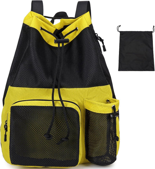 Lohol Large Mesh Drawstring Backpack with Shoe Bag, Durable Swimming String Sack with Handle for Sports Gym Yoga Beach Travel