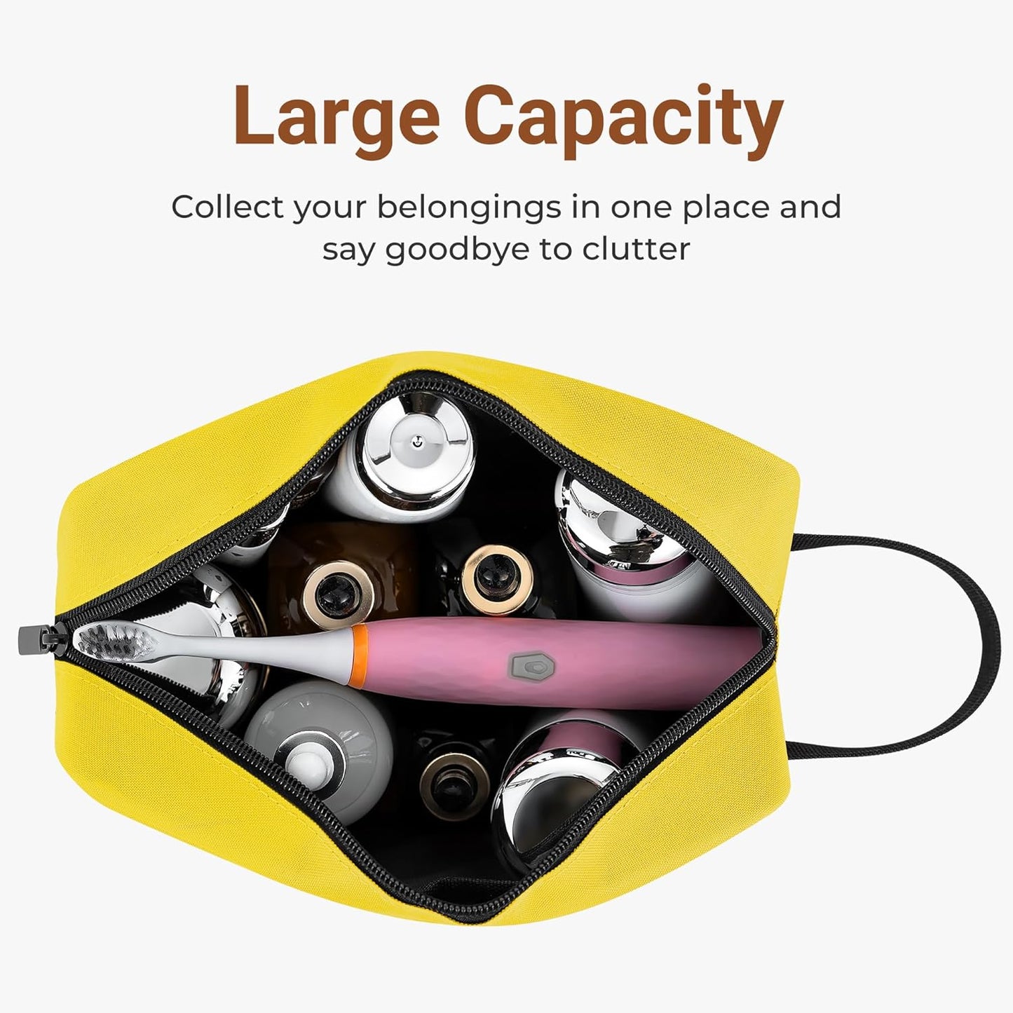Elviros Travel Toiletry Bag for Women and Men,Lightweight Makeup Bag Hanging Dopp Kit with Shaving Compartment Cosmetic Organizer Small Tool Bag Travel Essentials,Bright Yellow