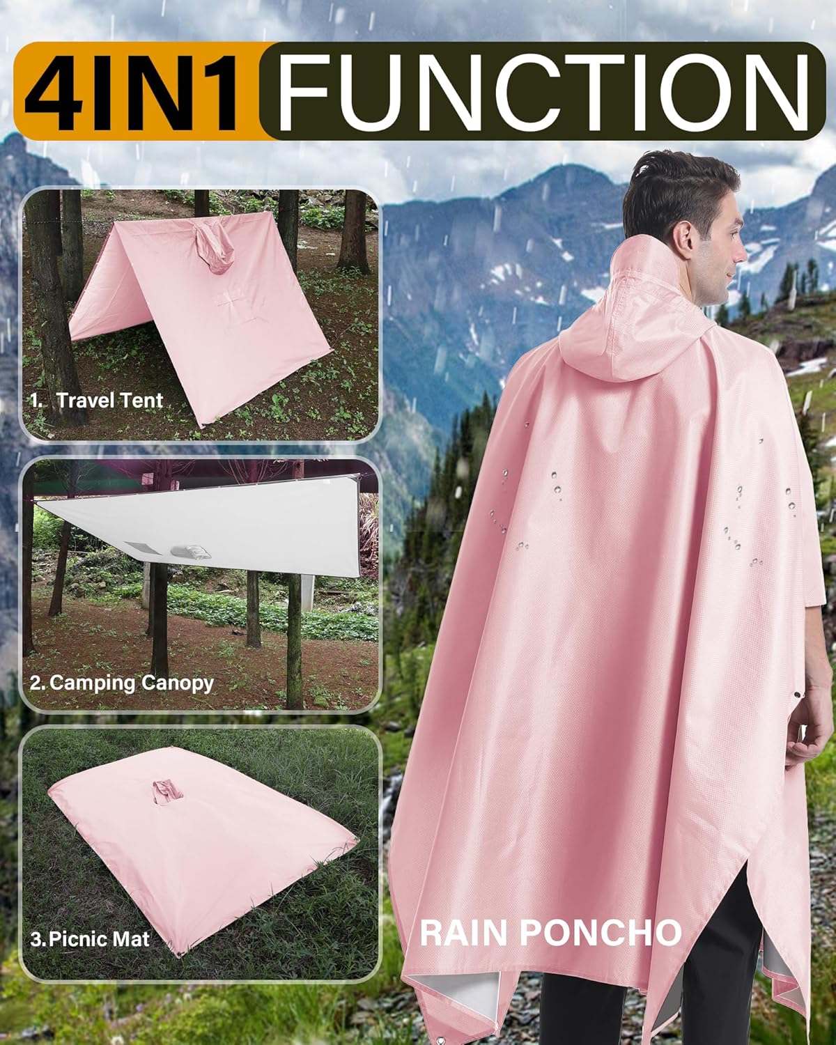 iCreek Hooded Rain Poncho Packable Unisex Raincoat Jacket with Pocket Waterproof Lightweight for Hiking, Camping, Outdoor