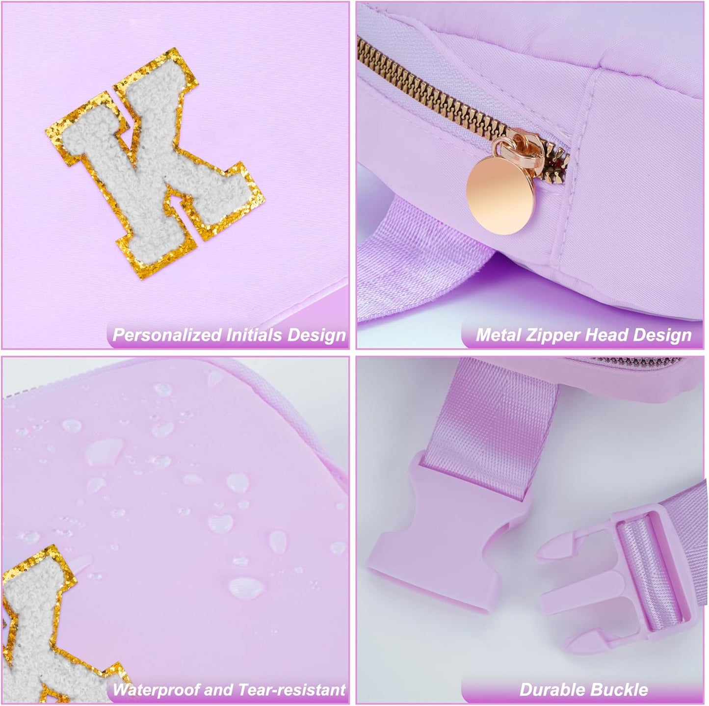 Gifts for Girls 3 4 5 6 7 8 9 10 11 12 Year Old Teens Kids Daughter Sister Her - Fanny Pack Crossbody Bag Cute Stuff for Girls Teen Trendy Belt Bags | Initial White K,Lavender Bag