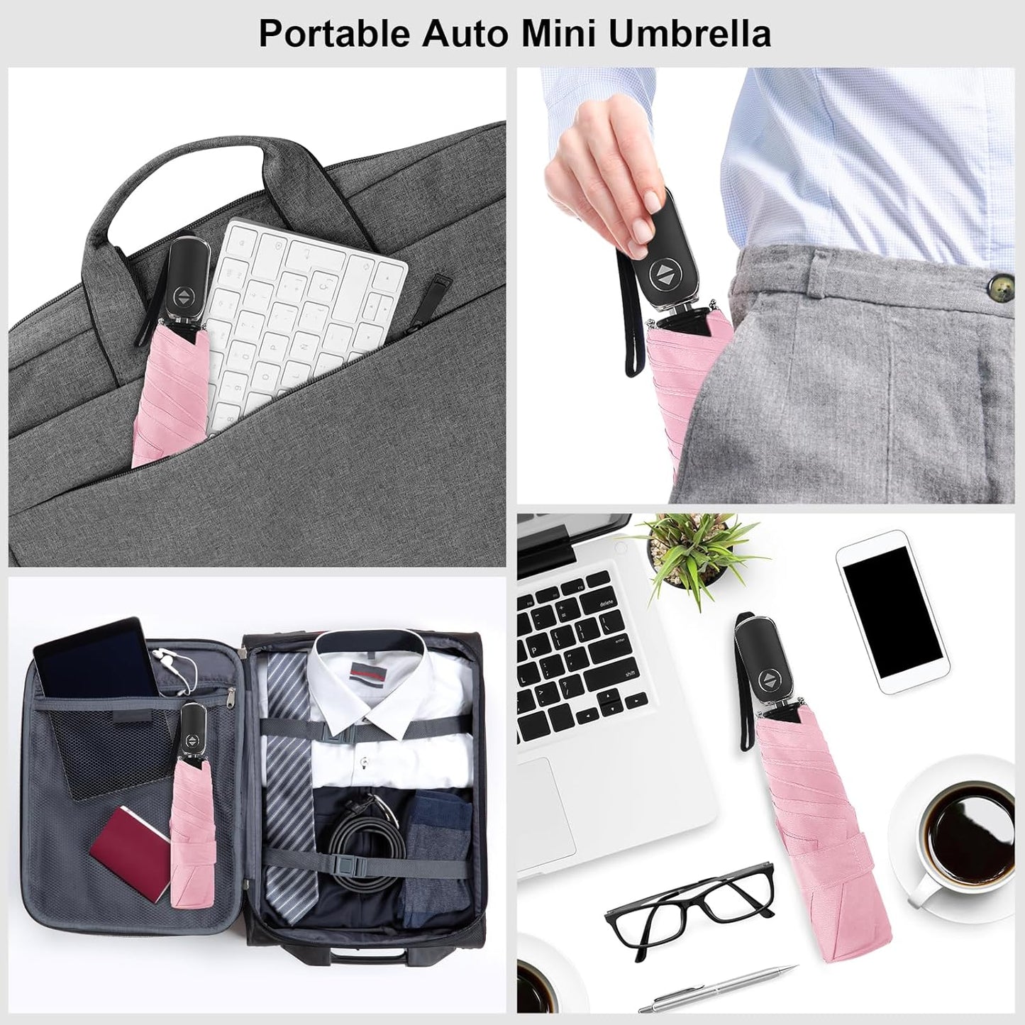 LEAGERA Compact Travel Umbrella for Purse - Flat Handle, Waterproof for Light Rain