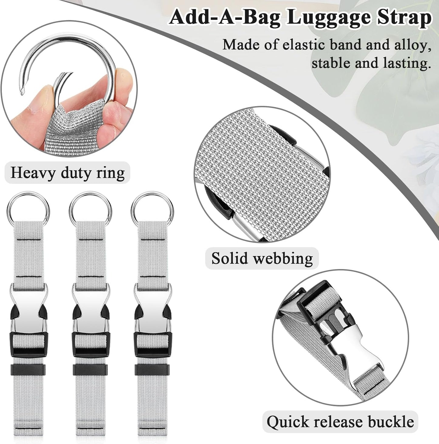 Amylove 3 Pcs Add a Bag Luggage Straps Gripper Heavy Duty Jacket Valises Strap for Travel Belt with Buckle Adjustable Baggage