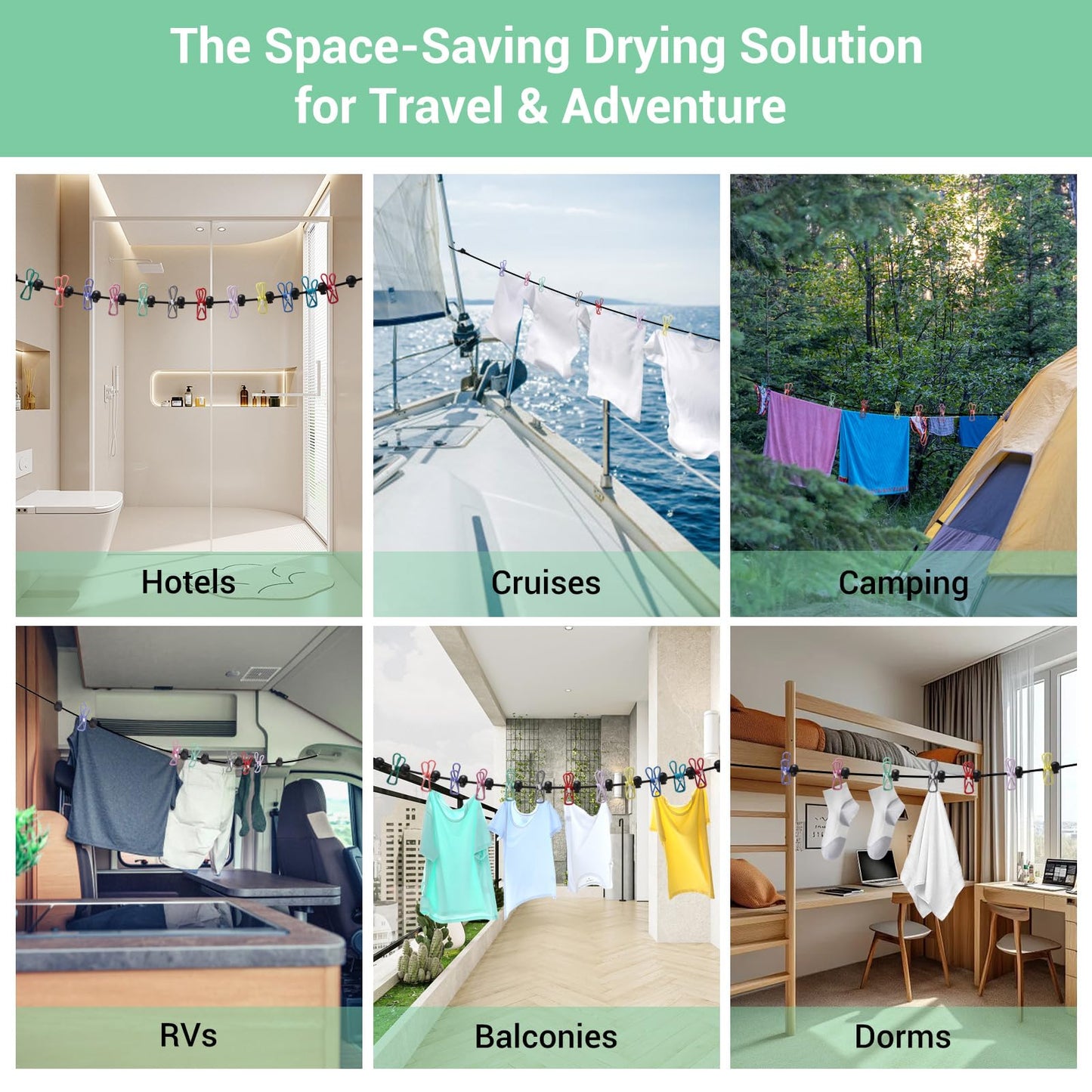 Retractable Portable Travel Clothesline with 12 Clips