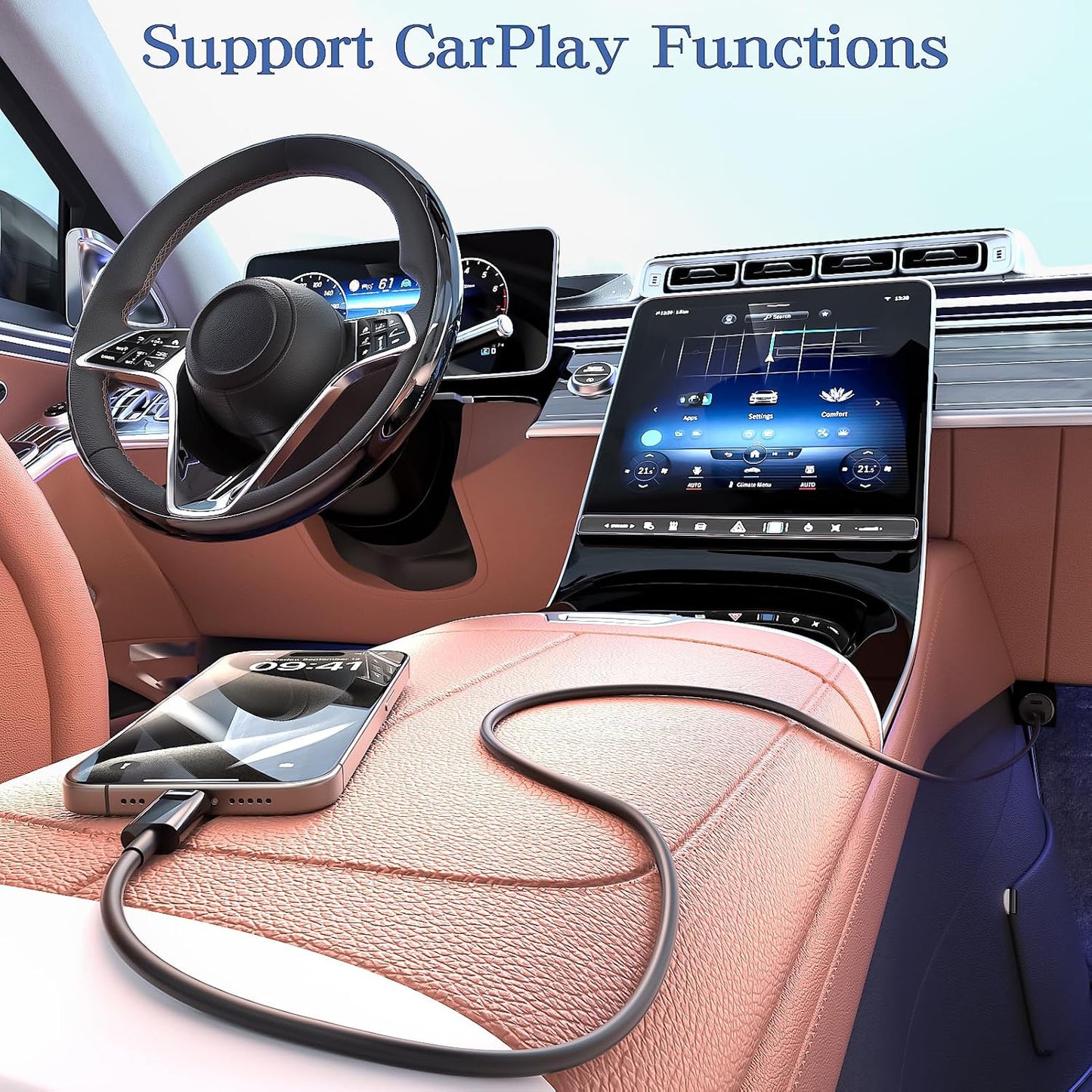 Car Carplay Cable for iPhone 17/16/15,iPhone 17/16/15Pro 17/16/15ProMax 17/16/15 Plus, USB A to USB C Cable for Apple Carplay, USB-C Car Charger for iPad Pro iPad Air 5th 4th Mini 6th Type C 3FT-Black